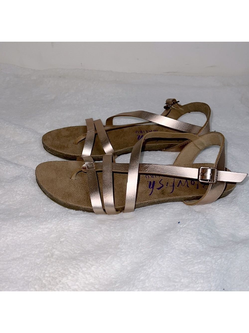 Blowfish Women’s Granola Rose Gold Strappy Ankle Buckle Strap Sandal - Sz 10 - Picture 2 of 11